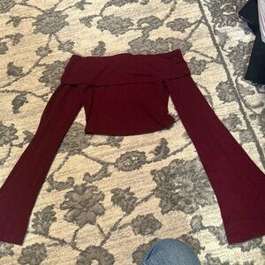 Maroon off the shoulder cropped sweater top